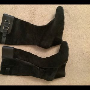 Knee length suede wedge boot
